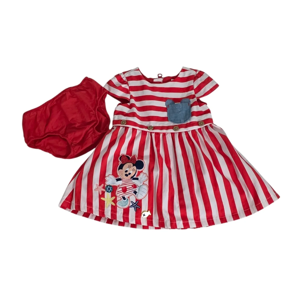 Disney Store Minnie Mouse Striped Baby Dress Size 0-3 Months